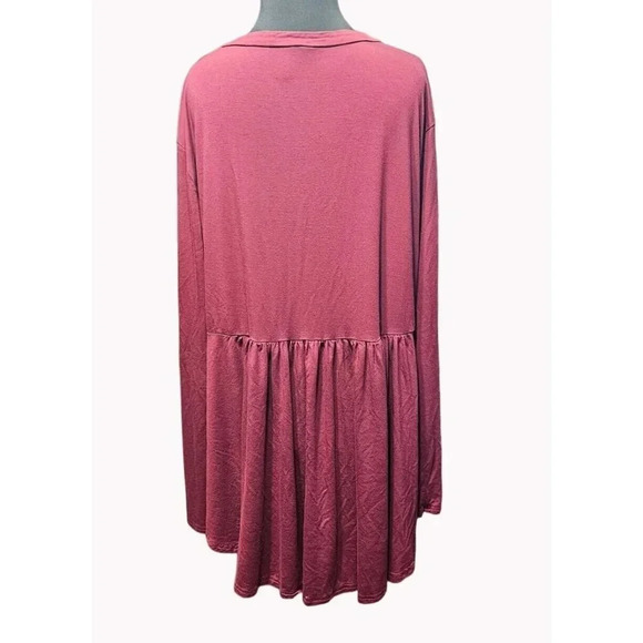 Allegrace Women's 3X Babydoll Style Tunic Long Sleeve Deep Red 30" Long - Picture 3 of 6